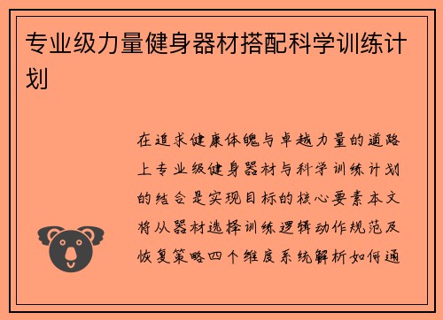 专业级力量健身器材搭配科学训练计划